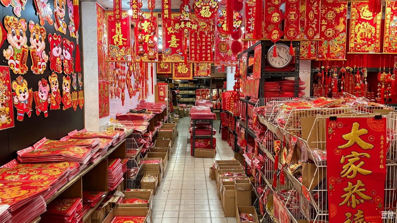 永慶春聯批發店內走道與商品陳列